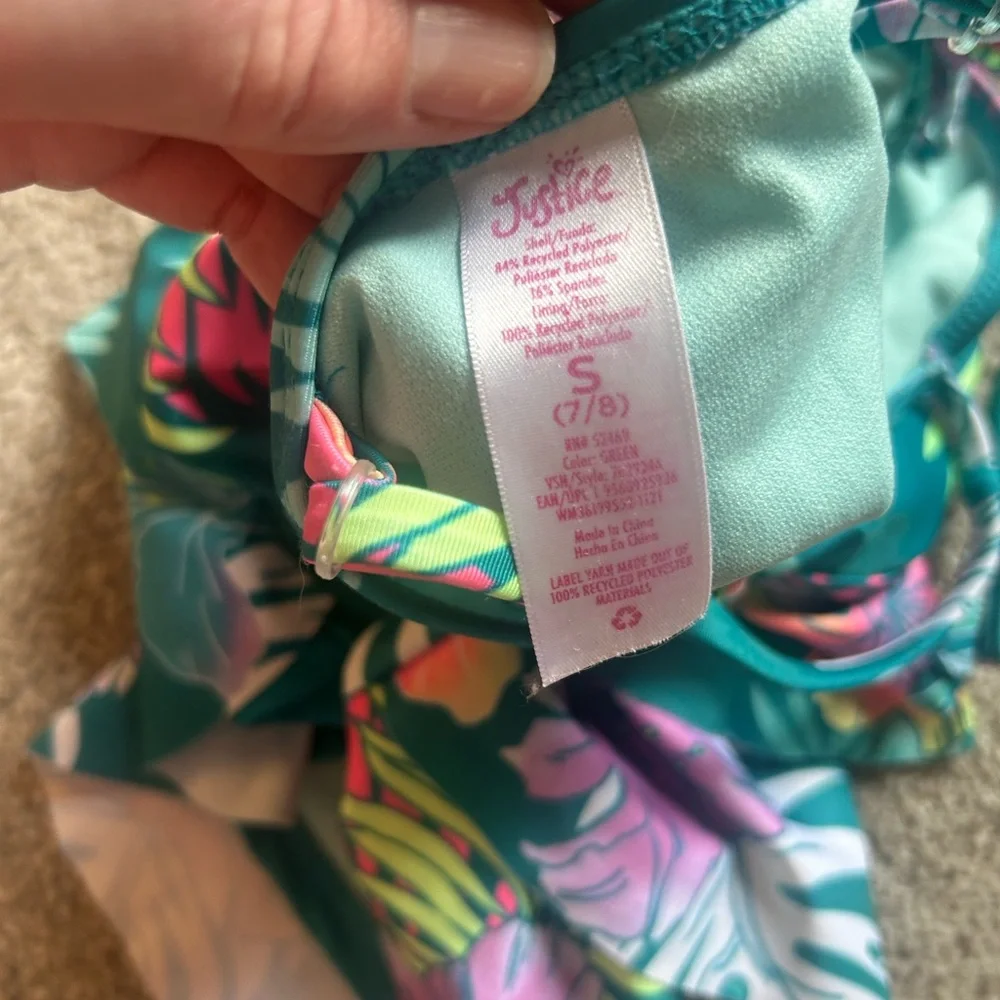 Justice Teal and Pink Floral Kids Bikini